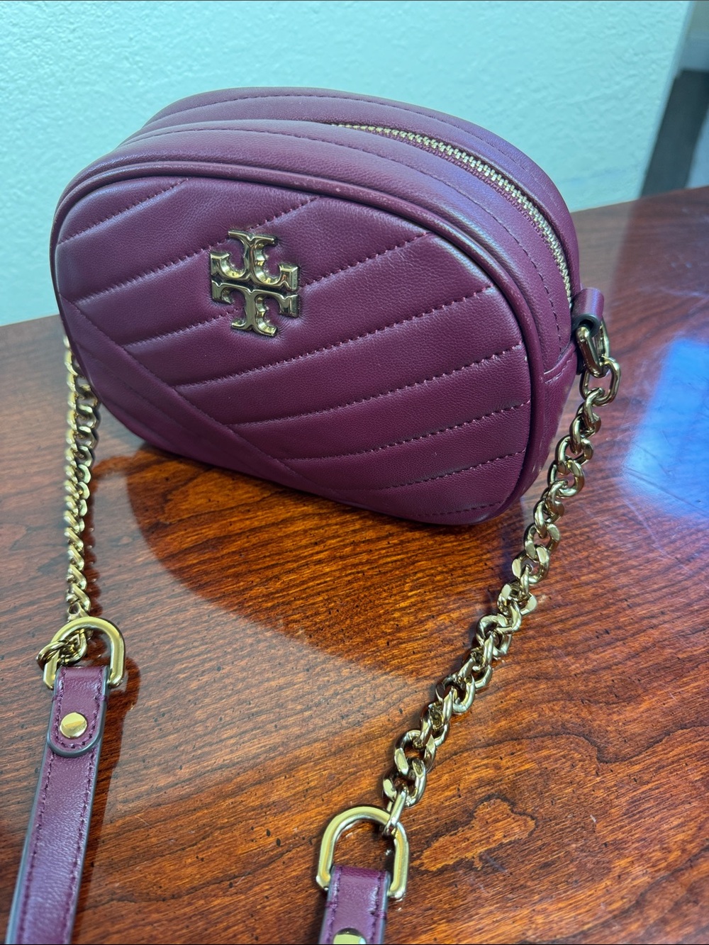 Tory Burch Kira Chevron Fleming Quilted Leather Camera Bag in Plum